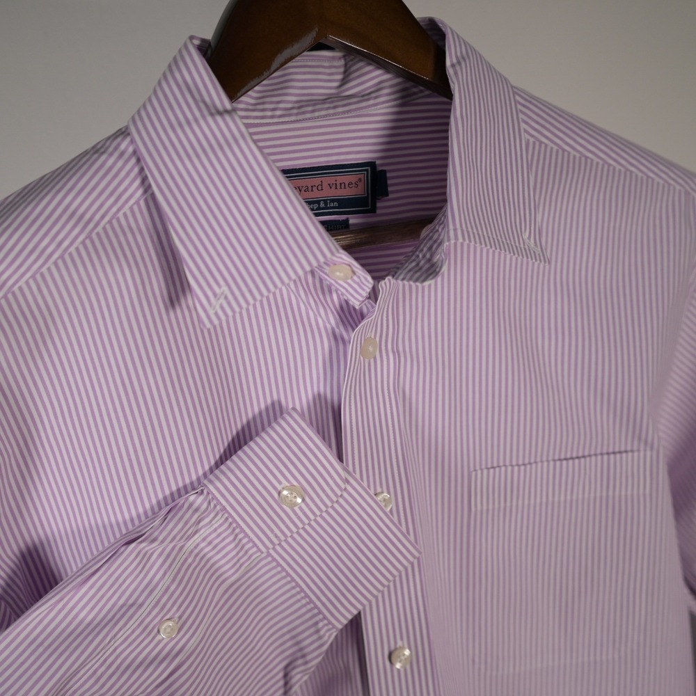 Vineyard Vines Murray Shirt Mens Large Purple White Striped Cotton Button Down